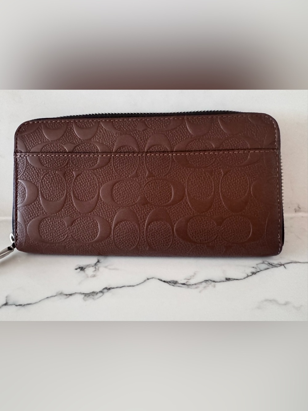 Coach Embossed Leather Zip Wallet - Brown